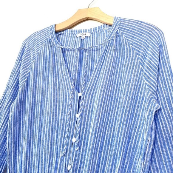 NEW Rails Linen Jasmine Fit and Flare Mini Dress Azure Stripe Blue White Medium - Picture 5 of 12